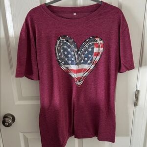 Source Unknown Women’s Maroon Heart Flag Graphic Short Sleeve Tee, Size XL